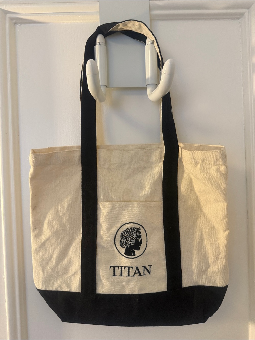 Titan Cream and Black Canvas Tote Bag